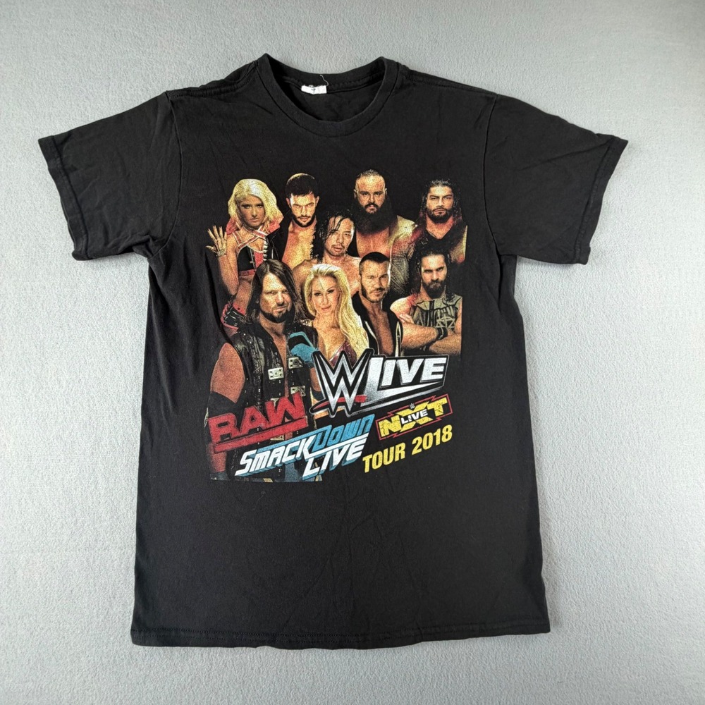 WWE Live Tour 2018 T Shirt Small Black RAW SmackDown NXT Wrestling Graphic Tee